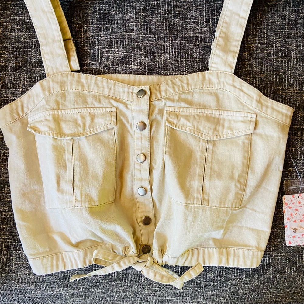 New Free People cream denim drawstring crop tank top - Picture 12 of 13